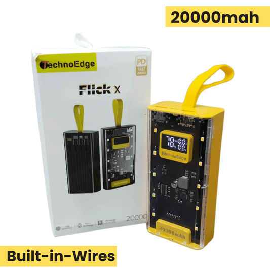 🔋 Mobixcart™ Flick X 20,000mAh Power Bank ⚡ | Built - In 4 Cables for Multi - Device Fast Charging & Portable Design 🚀 - mobixcart